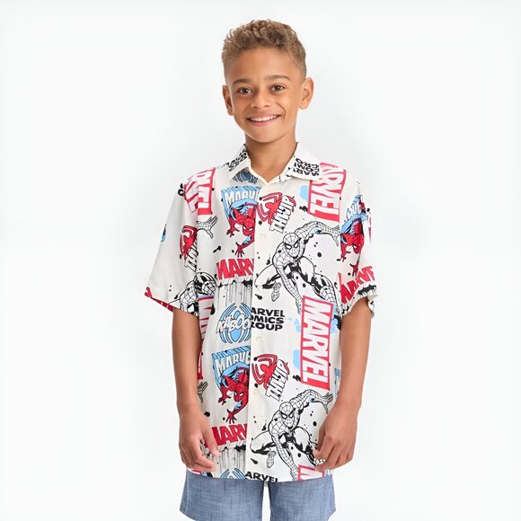 Marvel Spider-Man Camp Shirt Comic Print Hawaiian Kids XL Youth 14–16 - Picture 3 of 12